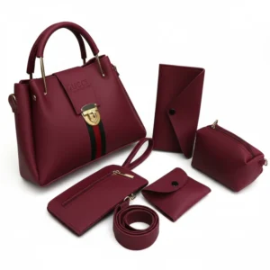 Luxe Harmony Handbag Set – Maroon, Black, Blue, Pink, Brown
